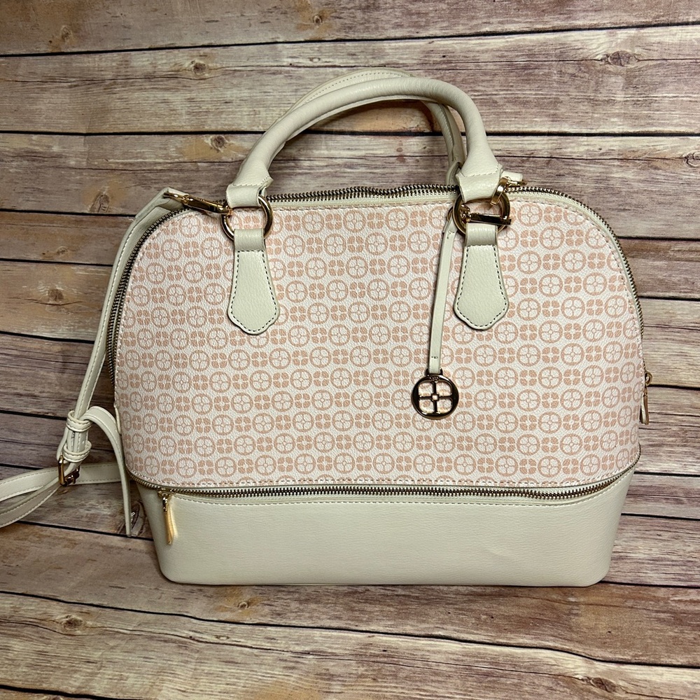 IMAN Cream and Gold Patterned Satchel - Picture 2 of 6